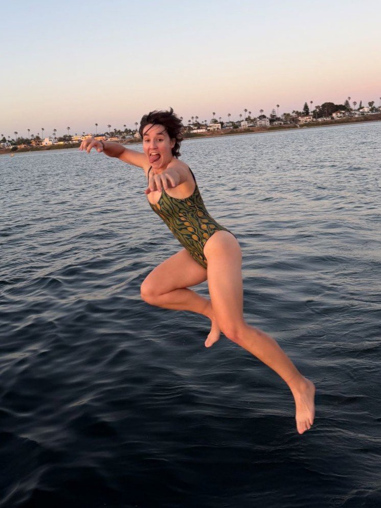 Aerial dive into Mission Bay during a group cruise
